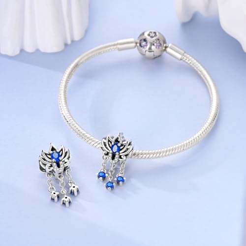 LNQOBU 925 Sterling Silver Charms for Bracelets Dangle Pendant fit Pandora Bracelets or Necklaces Jewelry Woman Gift Beads Charm (With one Spacer Beads) - style: Blue Lotus