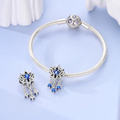 LNQOBU 925 Sterling Silver Charms for Bracelets Dangle Pendant fit Pandora Bracelets or Necklaces Jewelry Woman Gift Beads Charm (With one Spacer Beads) - style: Blue Lotus