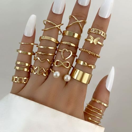 Gold Knuckle Ring Set for Women,Vintage Stackable Midi Rings with Cubic Zirconia, Dainty Twist Design Jewelry Gift. - color: Gold