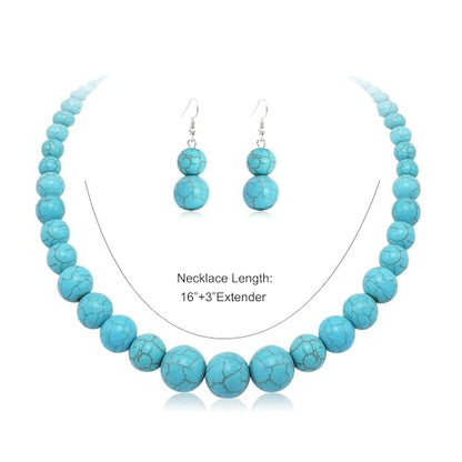 Cryshimmer Pearl Choker Necklace for Women Faux Pearl Beads Strand Necklace Earring Set Costume Jewelry,Gift for Wife Mother - color: Turquoise Blue