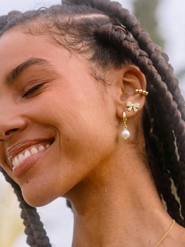 Gold Ear Cuff Earrings for Women Non Piercing Hoop | Clip on,Wrap Cartilage,14K Gold Plated,Dainty Small Simple,Hypoallergenic Everyday,Lightweight,Illusion Jewelry - color: 01. Beaded