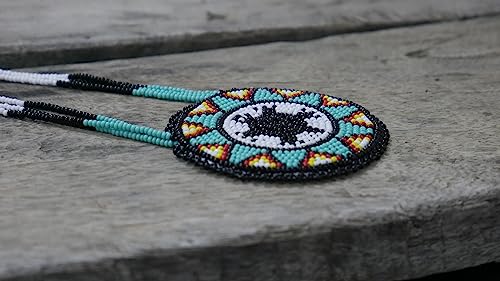 Handmade Native American Style Tribal ethnic Seed Bead Beaded Layered Medallion Necklace - color: Turtle - Turquoise