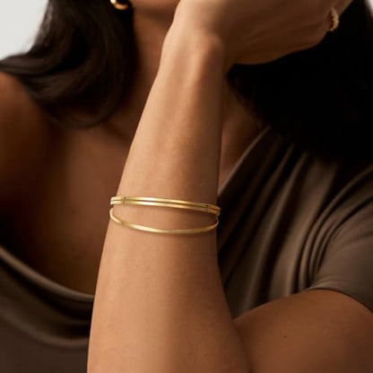 Awinesn 18K Gold Plated Bangles for Women Stainless Steel Glossy Stackable Thin Round Bracelets Solid Plain Polished Bangles Bracelets Set of 3 Jewelry for Women - size: 8.5 inches, style: classic-3-G