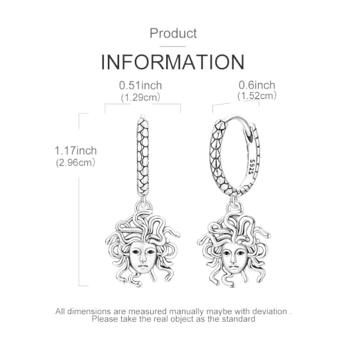 925 Sterling Silver Dangle Whale Shark Butterfly Bow Earrings for Women | Hypoallergenic Huggie Hoop Drop Cross Earrings for Sensitive Ears, Cubic Zirconia Statement Trendy Jewelry Birthday Gifts - color: Silver Medusa Earrings
