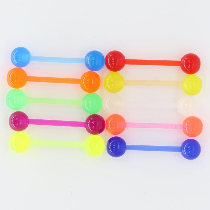 FORUBUS Colorful Tongue Rings Nipple Rings for Women Body Piercing Jewelry 14G 16mm Pierced Barbells Body Jewelry 50Pcs/30Pcs/20Pcs Pack - color: E-10pcs glow