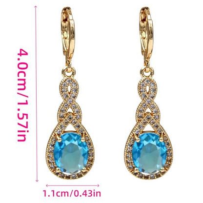 18K Gold Plated Flower Dangle Earrings for Women, Hypoallergenic Cubic Zirconia Earrings, Elegant CZ Drop Earrings, Statement Jewelry Gifts Party Fashion - style: OBS0470-Blue