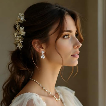 Gemsme Bridal Wedding Earrings for Brides Bridesmaides, 925 Sterling Silver Posts hypoallergenic Cubic Zirconia stud,Drop & Dangle Earrings for Women Jewelry Gifts - color: White - Flower