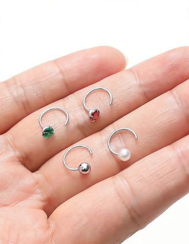Akeoqi Stay Close Huggie Half Hoop Earrings Stainless Steel Backless Cartilage Helix Small Earring Hoops Pearl Star Heart Colourful CZ Open Huggie Piercing Sleep Friendly Poke Free Gold Silver Plated - color: Silver