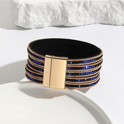 Long tiantian Boho Western Bracelets for Women Leather Wrap Bracelets Turquoise Bracelet Western Jewelry Country Concert Outfits - color: teen girl stuff(blue)