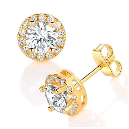 MDFUN Halo Stud Earrings 18K Gold Plated 5A+ Cubic Zirconia Round Earrings Hypoallergenic Ears Jewelry for Women Men - color: Yellow Gold