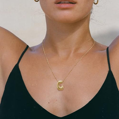 Bheop Initial Necklace for Women, Gold Silver A-Z Bubble Letter Necklace | Chunky Personalized Monogram Name Pendant, Cute Balloon Charm, Dainty Beaded Chain, Trendy Jewelry Gifts, Non Tarnish - color: Gold, style: T