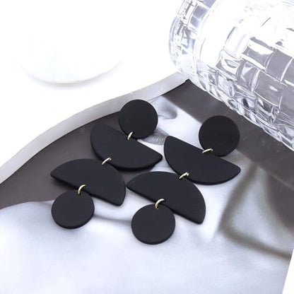 Acrylic Geometric Clay Drop Dangle Earrings for Women Handmade Irregular Polymer Earrings Boho Statement Dangling Earrings Jewelry Gift - color: Black