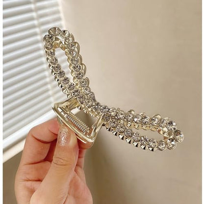 Metal Hair Clips Imitation Pearl Rhinestone Non Slip Hair Claw Clamps Barrettes Decorations for Thin Thick Hair, Crystal Bow Hairpin for Women Ladies(2 Pack)
