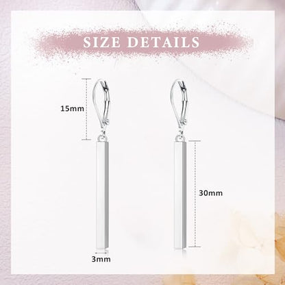 Leverback Earrings Dangle Earrings for Women Dangly Earrings Anniversary Birthday Gifts for Women - style: Vertical Bar Earrings-Silver