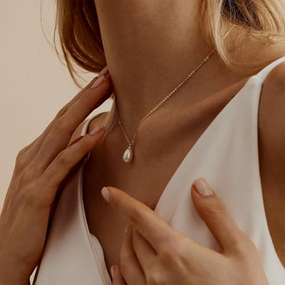 Pearl Necklace for Women, Dainty Pearls Choker Necklace for Women 14K Gold Plated Layered Pendant Necklace Handmade Gold Chain Necklace Everyday Jewelry Gift - color: Single Long Pearl