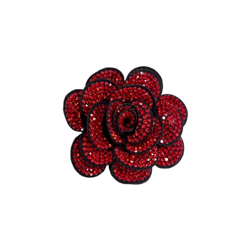 Rhinestone Rose Flower Brooch Lapel Pins for Women Her Fashion Crystal Camellia Flower Brooches Pin for Dress Accessories Jewelry Boutonniere Corsage Wedding Party Birthday Gift 70mm - color: Red