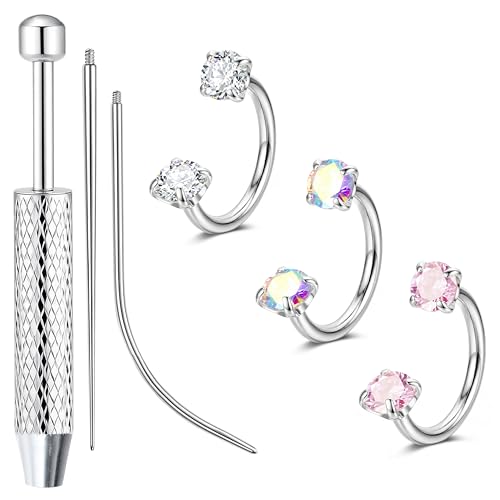 Sanfenly 18G Horseshoe Nose Ring for Women Surgical Steel Nose Rings Hoops | Hypoallergenic Nose Piercings Jewelry, Septum Rings Hoop Studs Tragus Earrings Helix Cartilage Lip Ring - color: Silver Plated-3pcs-8mm