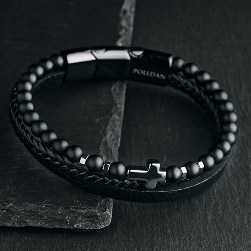 Cross Bracelet for Men - Genuine Leather Religious Bracelets | Stylish Christian Bracelet for Men - Perfect Faith Accessory | Mens Cross Bracelet - Christian Jewelry - style: Shadow