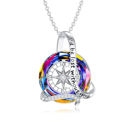 AOBOCO 2026 Graduation Gifts 925 Sterling Silver Compass Pendant Necklace High School College Graduation Jewelry Gifts for Women Daughter - style: B-Rainbow