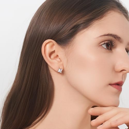 Moissanite Earrings Studs 1ct-3ct for Women/Men, 925 Sterling Silver with 18K White Gold Plated Hypoallergenic Flat Screw Back Birthday Gifts for Women Girlfriend Wife Engagement Jewelry - color: Square#4Ct-(2.0ct*2)