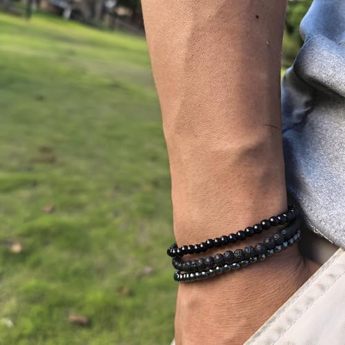 4mm 6mm 8mm Healing Crystal Bracelets for Women Men Natural Stone Beaded Stretch Bracelet Handmade Gemstone Reiki Spiritual Jewelry Gifts - color: Tourmaline+Lava+Hematite-Empath Protection, size: 4mm