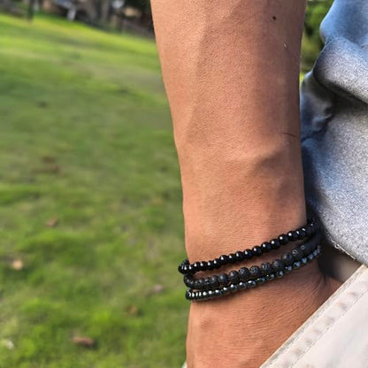4mm 6mm 8mm Healing Crystal Bracelets for Women Men Natural Stone Beaded Stretch Bracelet Handmade Gemstone Reiki Spiritual Jewelry Gifts - color: Tourmaline+Lava+Hematite-Empath Protection, size: 4mm