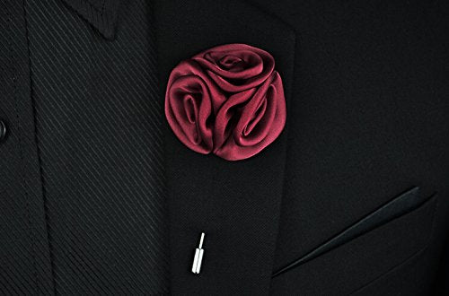 Gentleman's Essentials Premium Handmade Flower Lapel Pin Boutonniere - color: Bordeaux Wine [Bouquet]