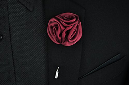 Gentleman's Essentials Premium Handmade Flower Lapel Pin Boutonniere - color: Bordeaux Wine [Bouquet]