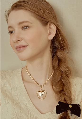 CLASSYZINT Gold Heart Pendant Necklace for Women Puffy Heart Necklace Beads Chain Necklace Statement Necklace Trendy Jewelry - style: XL22340A