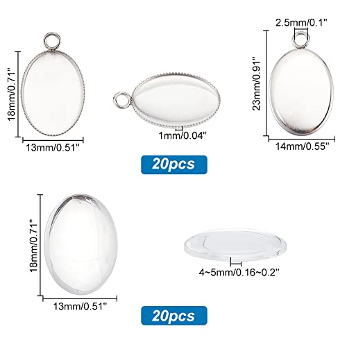 PH PandaHall 40pcs Bezel Pendant Tray Blanks - 20pcs Small Oval Photo Charms 18x13mm with 20pcs Glass Cabochons Dome for Bouquet Bridal Wedding Brides Graduation Charm Jewelry Making - color: Oval - 20 Sets