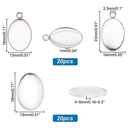 PH PandaHall 40pcs Bezel Pendant Tray Blanks - 20pcs Small Oval Photo Charms 18x13mm with 20pcs Glass Cabochons Dome for Bouquet Bridal Wedding Brides Graduation Charm Jewelry Making - color: Oval - 20 Sets