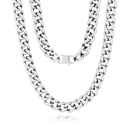 NOKMIT Chunky Cuban Link Curb Chain Necklace for Women Men Dainty 18K Gold Silver Tone Choker Thick Trendy Statement Diamond Cut Punk Hip Hop Cuban Chain Jewelry Gifts Unisex Size 5mm/9mm/13mm/16mm - color: 13mm-Silver, size: 18inches