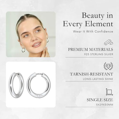 18K Gold Plated Sterling Silver Earrings for Women – Pure & Polished, Twist, Square, Hinged Tube, Abstract & Heart Shape Hoops – Lightweight, Hypoallergenic, Non-Tarnish Jewelry (Sizes: 3x35mm-46x30mm) - color: Silver, size: Hinged Tube (5x30mm)