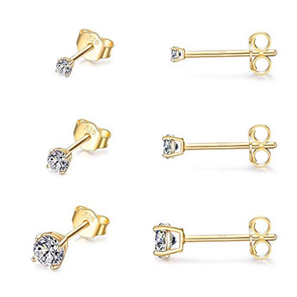 EPIRORA Sterling Silver Stud Earrings for Women- 3 Pairs Tiny Ball Stud Earrings Round CZ Cubic Zirconia Earrings Pearl Earrings Set Cartilage Small Tragus Earrings(2mm,3mm,4mm) - style: CZ earrings(2mm,3mm,4mm)-Gold