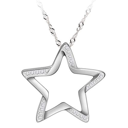 Sterling Silver Crescent Moon Star Necklace Cubic Zirconia Jewelry for Teen & Women Ladies Dainty 18" Chain - color: Star