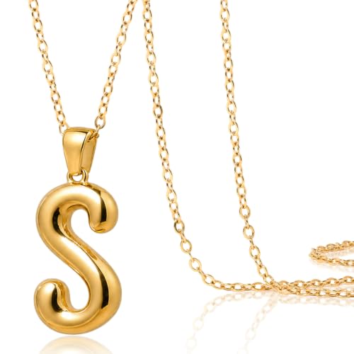 DoDoBeads Stainless Steel Initial Necklace, Waterproof 18K Gold Plated Necklace, Non-Tarnish Chunky Monogram Jewelry Gifts for Women, Mothers Day Gift - style: S