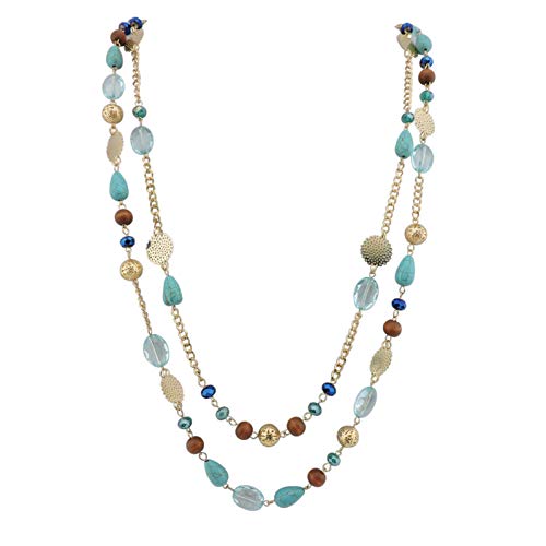 Bocar Long Necklaces for Women Trendy, Boho Layered Crystal Beaded Collar Necklaces for Women, Fashion Statement Necklaces Jewelry - color: Blue
