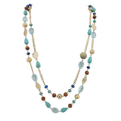 Bocar Long Necklaces for Women Trendy, Boho Layered Crystal Beaded Collar Necklaces for Women, Fashion Statement Necklaces Jewelry - color: Blue