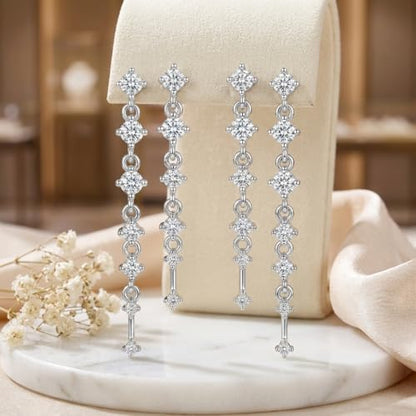 Sonateomber Gold Silver Pearl Rhinestone Dangle Earrings for Women, Elegant CZ Leaf Butterfly Bridal Earings Prom Wedding Fashion Jewelry Gift - color: Double Silver