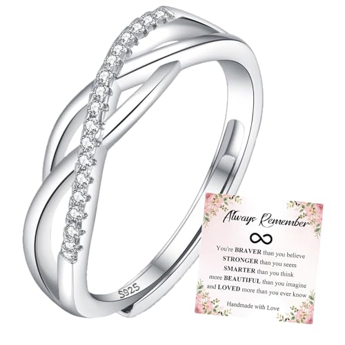 OOOPEL Sterling Silver Adjustable Ring S925 Silver Rings for Women Cubic Zirconia Twist Love Knot Dainty Ring Silver Minimalist Open Finger Rings Silver Thumb Sterling Silver Ring - color: silver-C