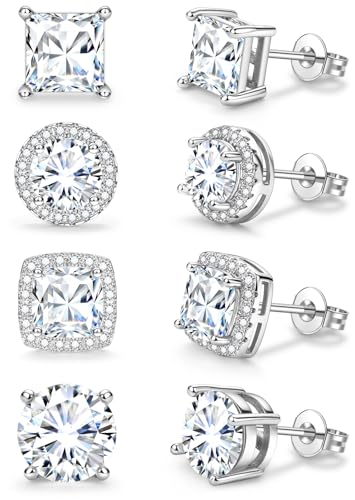 Stud Earrings for Women Men Gold Plated Earring Studs Cubic Zirconia - color: Silver