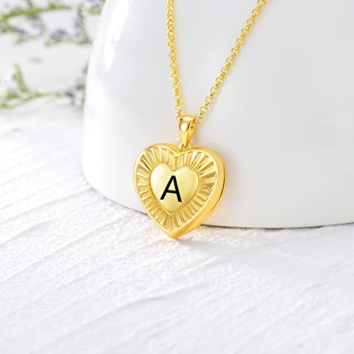 SOULMEET 10K 14K 18K Solid Yellow Gold/Plated Gold Locket Radiation Initial Heart Locket Necklace that Holds Pictures Personalized Photo Locket Necklace Alphabet A-Z - style: A-locket+photo