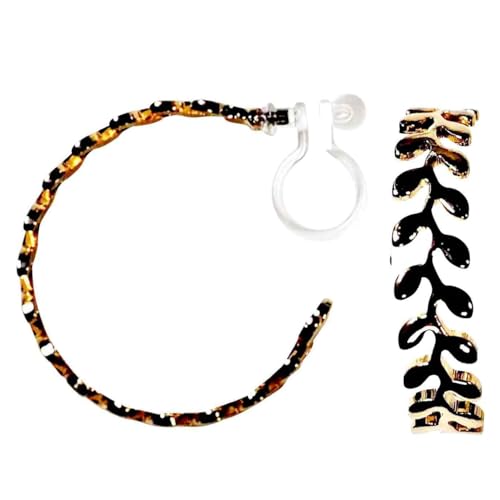 Hoop Invisible Clip On Earrings for Women Not Pierced Gold Small Twisted Hoop Comfortable Silver Large Clip On Earrings - color: Leaf Laurel Wreath Hoop Gold