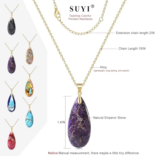 Suyi Stone Necklace for Women Teardrop Colorful Pendant Necklaces - color: Purple Gold
