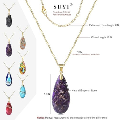 Suyi Stone Necklace for Women Teardrop Colorful Pendant Necklaces - color: Purple Gold