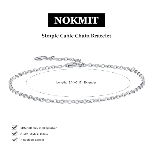 Solid 925 Sterling Silver Bracelets for Women, Dainty Interlocking Circles Cubic Zirconia Adjustable Chain Bracelet, Trendy Stackable Link Bracelets, Simple Cute Jewelry Gifts - color: Silver Cable Chain