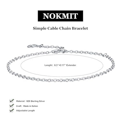 Solid 925 Sterling Silver Bracelets for Women, Dainty Interlocking Circles Cubic Zirconia Adjustable Chain Bracelet, Trendy Stackable Link Bracelets, Simple Cute Jewelry Gifts - color: Silver Cable Chain