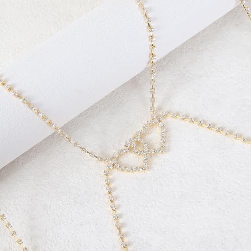 Body Chain Sexy Pure Desire Diamond Chest Chain Versatile Hanging Neck Love Body Chain Accessories Suitable for Women - style: gold
