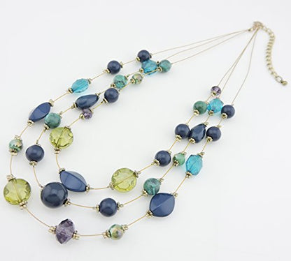 Coiris 3 Layers Illusion Wire Beaded Statement 19.5" Necklace for Women - color: N0005