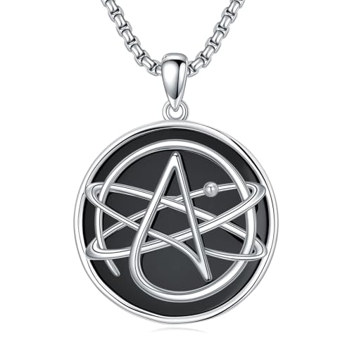 ROMANTICWORK Cross Necklace for Men 925 Sterling Silver Three Nail Cross/Atheist/Anchor/Skull Pendant Christian Protect Jewelry Birthday Gifts for Husband - color: Black Onyx Atheist